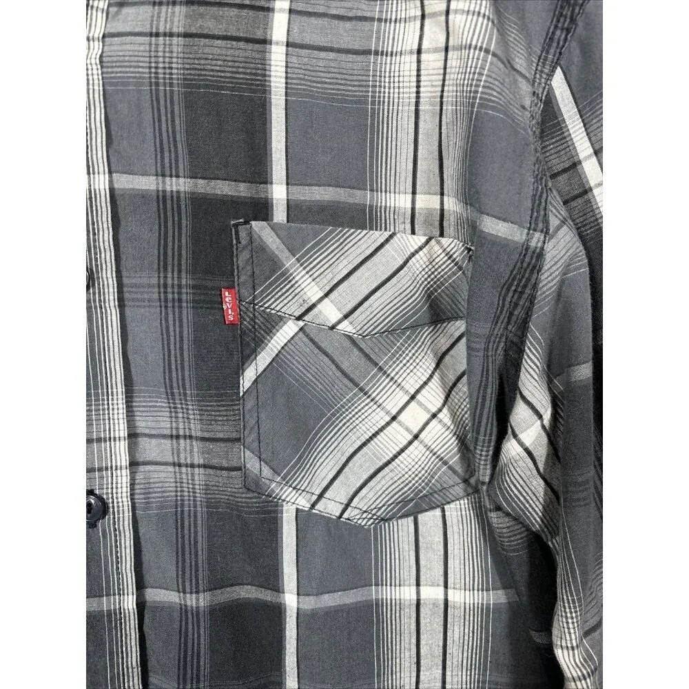 Levi's Gray Plaid Long Sleeve‎ Button Up Mens Shirt Size L